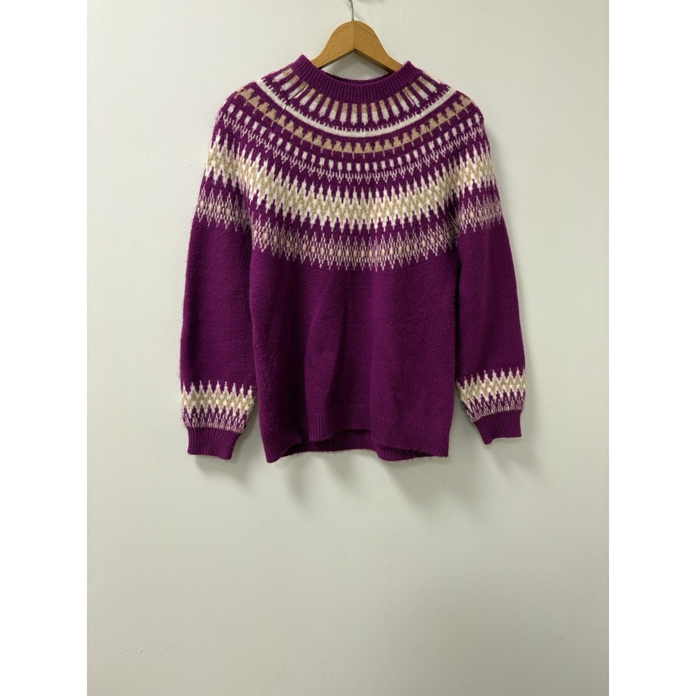Loft Fuchsia Fair Isle Long Sleeve Pull Over Crew Neck Sweater Size M
